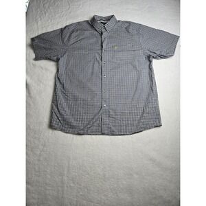 Ariat Pro Series Short Sleeve Button Up Shirt XL Blue Yellow Plaid Rodeo Cowboy